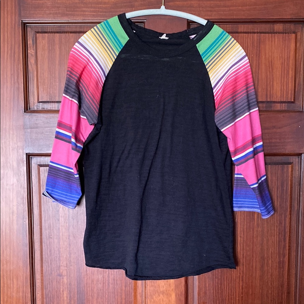 Colorful Striped Sleeve Raglan Shirt